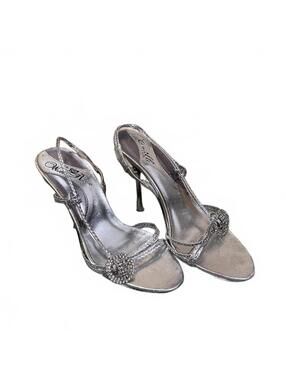 Wild Rose Womens Y2K Silver Glitter Stiletto Sandal Heels Rhinestone Size 6